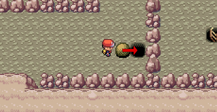 Push this boulder into the hole to the right. Afterwards, jump into the hole yourself to follow it down / Pokemon FRLG