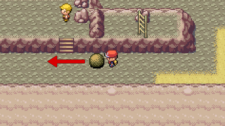 Push the boulder left from this point until it lands on the white button on the far left / Pokemon FRLG