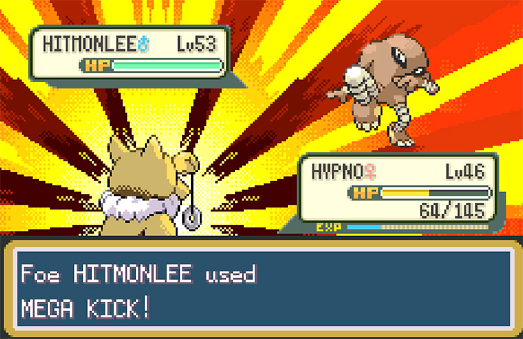 Bruno’s Hitmonlee using Mega Kick / Pokemon FRLG