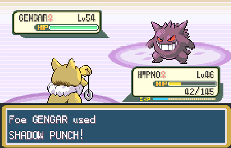 Gengar using Shadow Punch, a Ghost type move which is Super Effective against Psychic type Pokémon / Pokemon FRLG