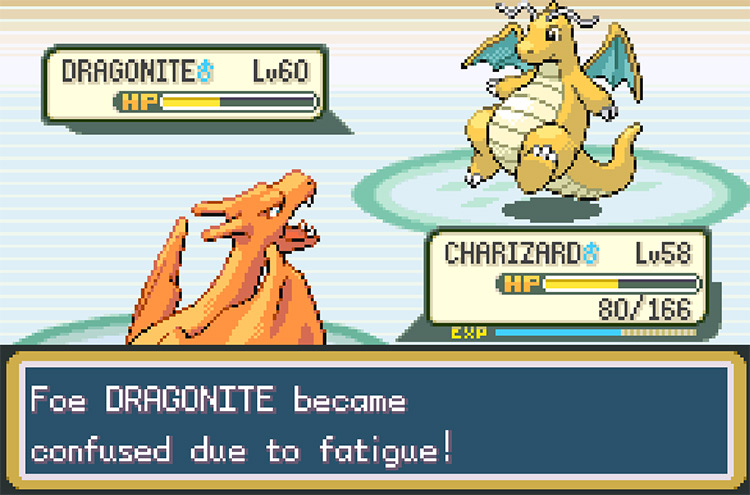 Lance’s Dragonite becoming confused due to fatigue after using Outrage / Pokemon FRLG