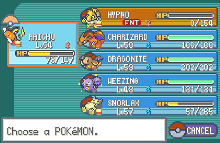 My party before facing off against my Rival after beating the Elite Four / Pokemon FRLG