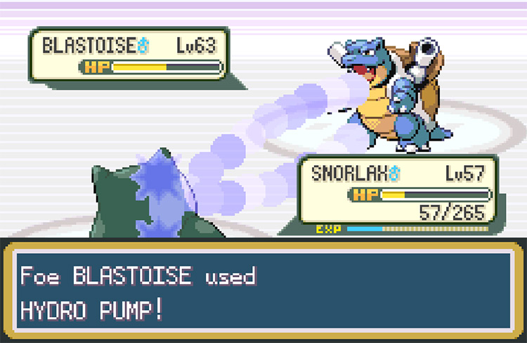 My Rival’s Blastoise using Hydro Pump against my Snorlax / Pokemon FRLG