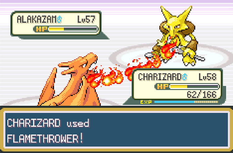 Defeating Alakazam with my Charizard’s Flamethrower instead of swapping to a Type-counter / Pokemon FRLG