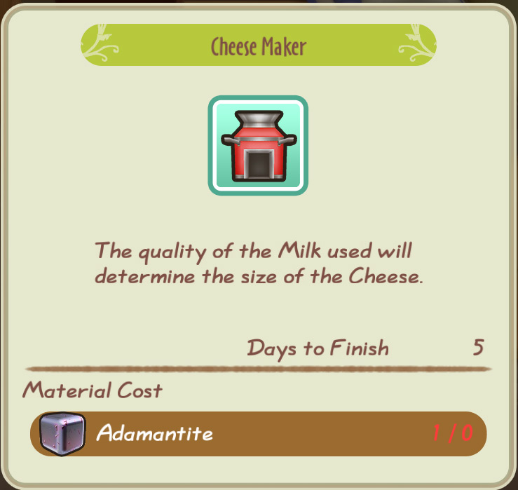 Shop description of the Cheese Maker. / Story of Seasons: Friends of Mineral Town
