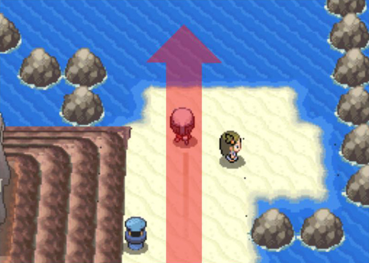 Using Surf to travel across the northern stretch of ocean. / Pokémon Platinum