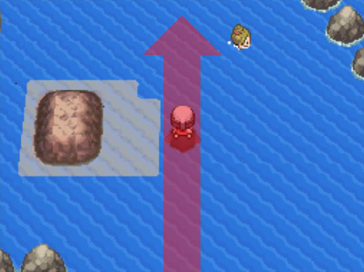 Using the shallow water and swimmer NPCS as landmarks. / Pokémon Platinum