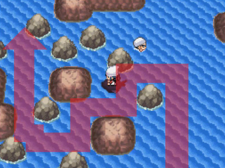 Winding through the rocks and hills to reach the western edge. / Pokémon Platinum