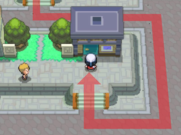 Approaching the Prize Exchange building. / Pokémon Platinum