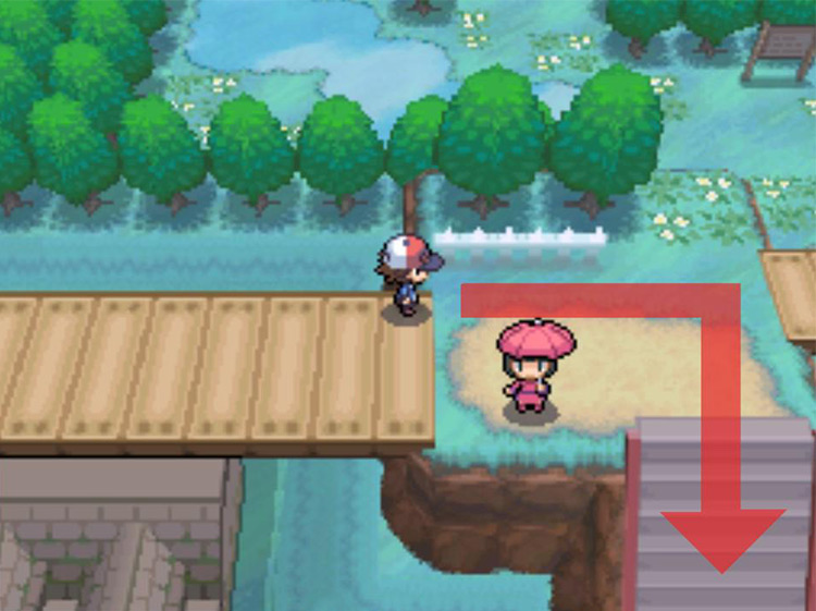 Head down the stairs to the city’s ground level. / Pokémon Black and White
