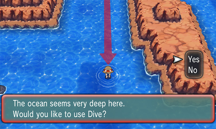 Leftmost diving spot on Route 127 / Pokémon Omega Ruby and Alpha Sapphire