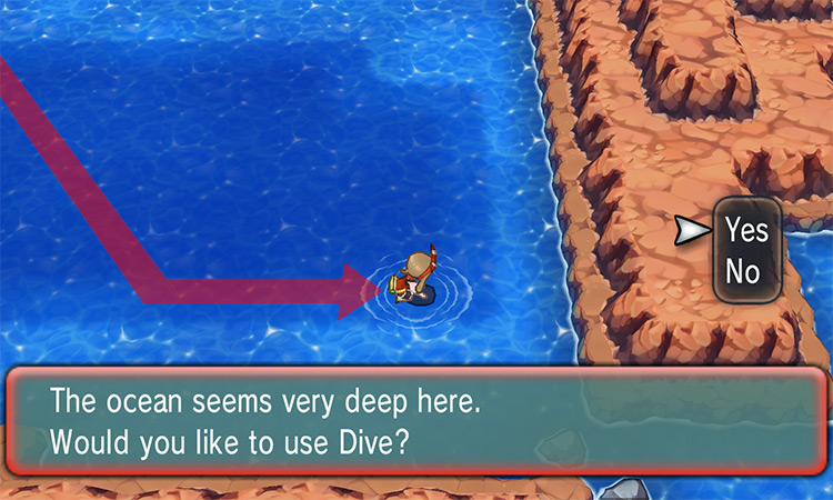 Rightmost diving spot on Route 129 / Pokémon Omega Ruby and Alpha Sapphire