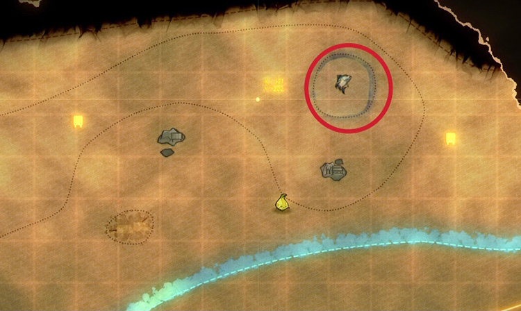 Tuna fishing spots are marked by these icons in the map. / Spiritfarer