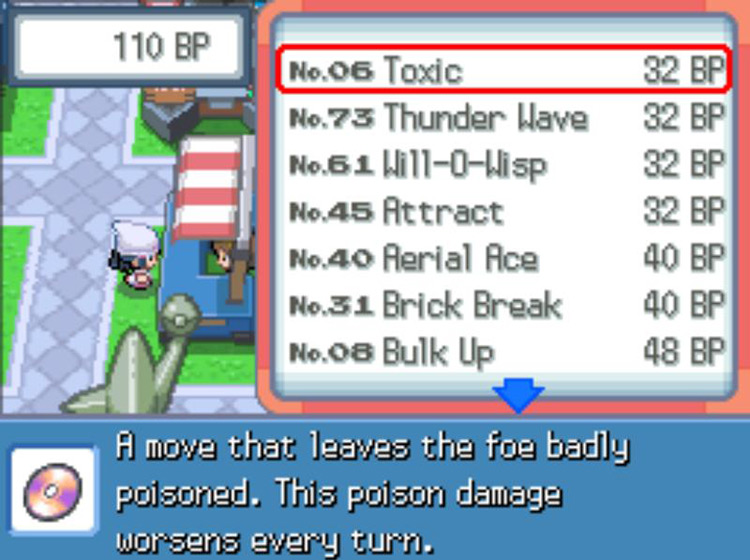 TM06 Toxic’s listing at the Battle Frontier / Pokémon Platinum