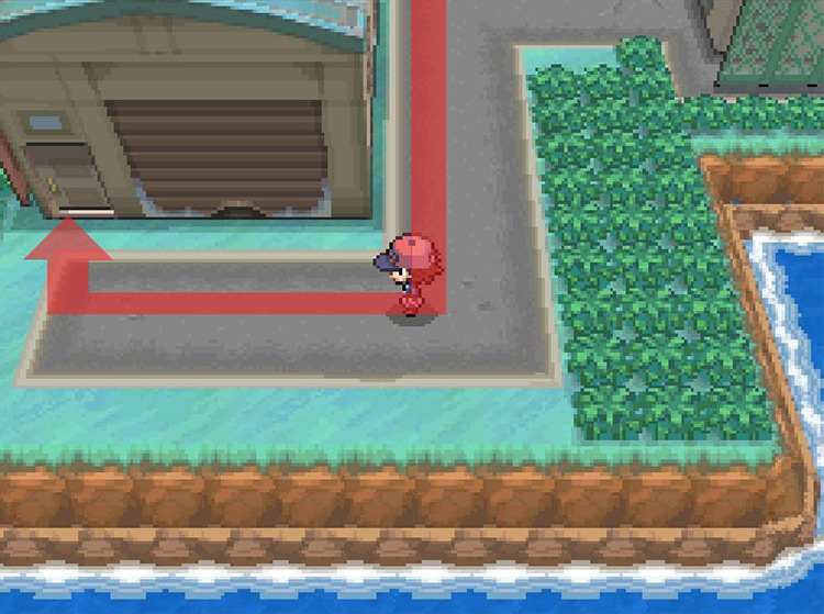 Enter the building at the end of the road. / Pokémon Black and White