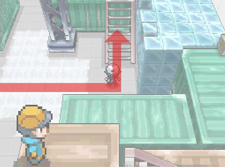 Climb the stairs to the building’s second level. / Pokémon Black and White
