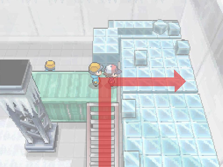 Slide east across the ice to reach the wall. / Pokémon Black and White