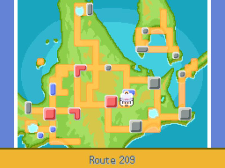 The Cleanse Tag’s location on the Town Map / Pokémon Platinum
