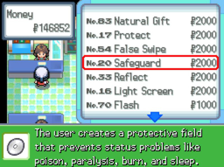 TM20 Safeguard’s listing at the Department Store / Pokémon Platinum