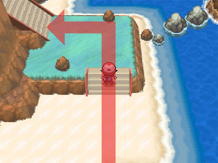 Head north and climb towards the second floor of the island. / Pokémon Black and White