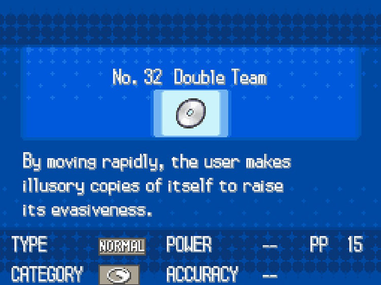 In-game details for TM32 Double Team. / Pokémon Black and White