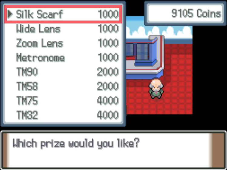 The Prize Exchange listing for the Silk Scarf / Pokémon Platinum
