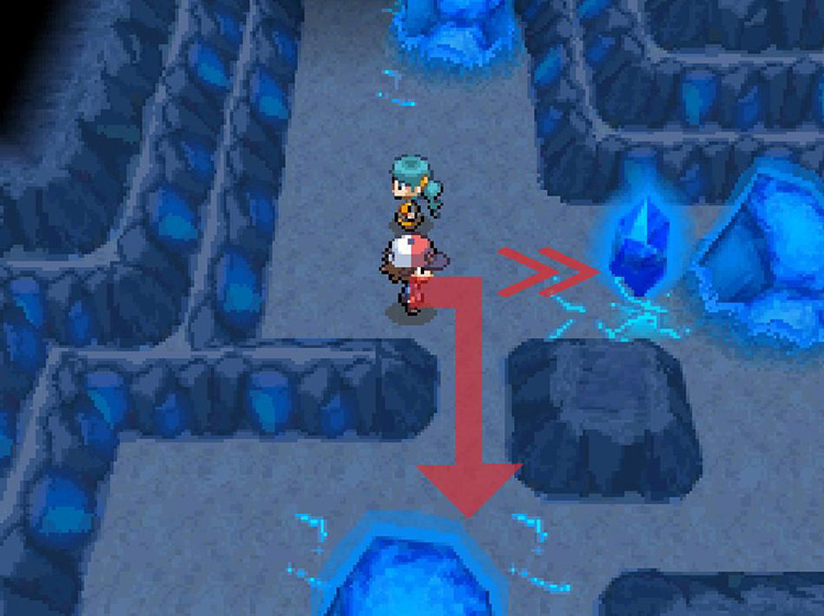 Push the crystal to the right to unblock the path. / Pokémon Black and White
