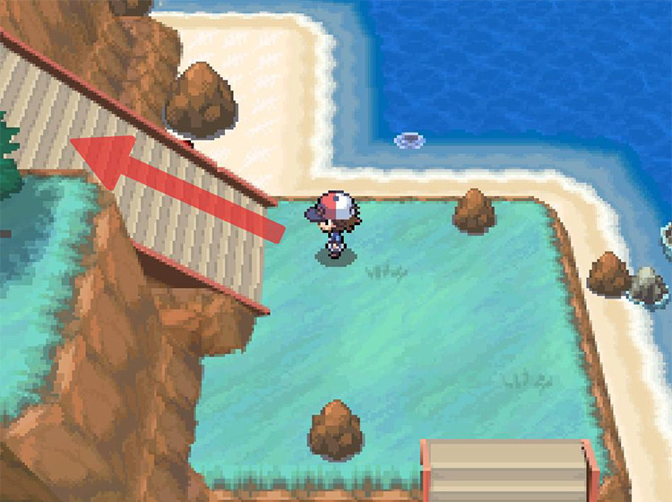 Climb the second set of stairs to reach the top of the island. / Pokémon Black and White