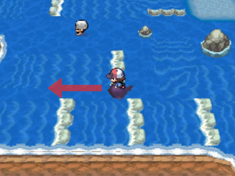 Turn west and surf alongside the current below. / Pokémon Black and White