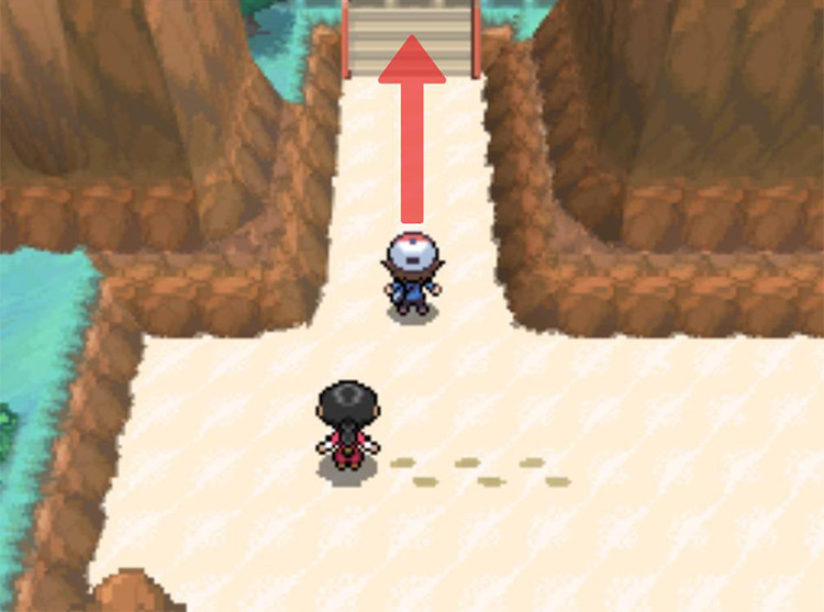 Keep north under the bridge and up the stairs. / Pokémon Black and White