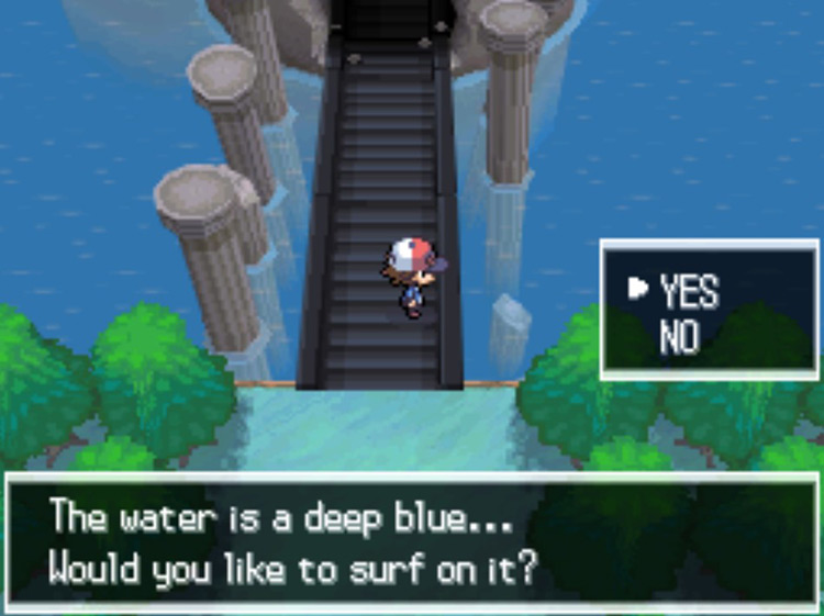 Use Surf at the bridge and head east. / Pokémon Black and White