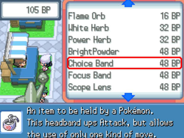 Choice Band’s listing at the Battle Frontier / Pokémon Platinum