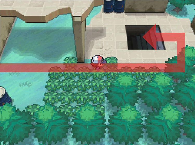 Head down these stairs to reach the Dreamyard basement. / Pokémon Black and White