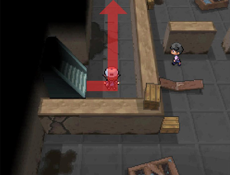 Head north from the bottom of the stairs. / Pokémon Black and White