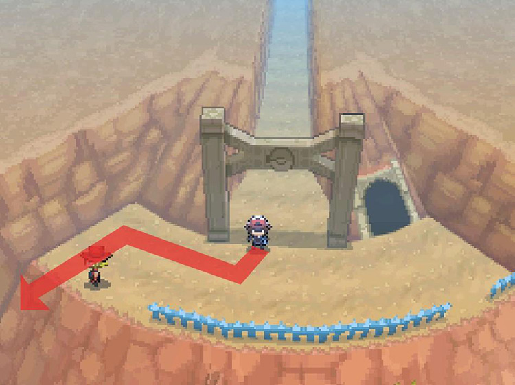 Slide down the cliff to the right of the NPC. / Pokémon Black and White