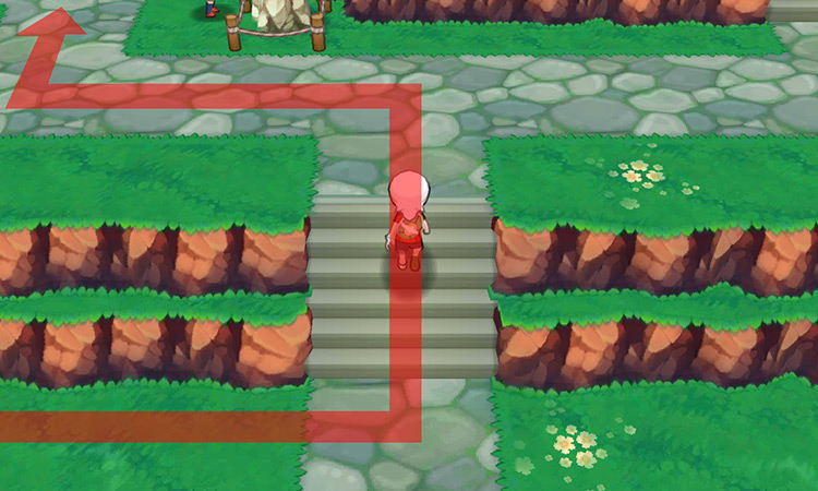 Walking up the stairs towards the Fisherman’s house. / Pokémon Omega Ruby and Alpha Sapphire