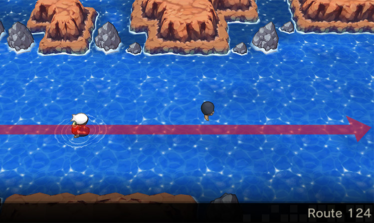 Surfing on Route 124. / Pokémon Omega Ruby and Alpha Sapphire