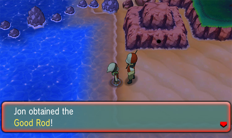 Receiving the Good Rod from the Fisherman on Route 118. / Pokémon Omega Ruby and Alpha Sapphire