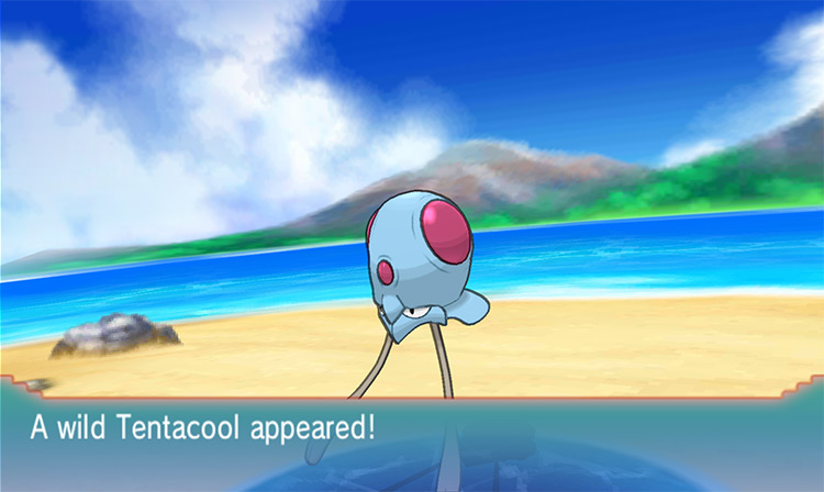 Encountering a Tentacool with the Good Rod on Route 118. / Pokémon Omega Ruby and Alpha Sapphire
