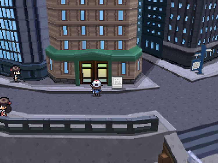 Standing outside the Battle Company headquarters. / Pokémon Black and White