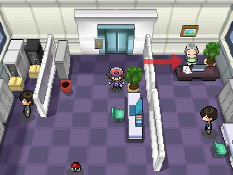 The Battle Company chairman located in the northeast corner of the 55th Floor. / Pokémon Black and White
