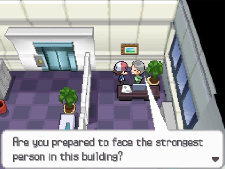 Accepting the chairman’s challenge to battle. / Pokémon Black and White