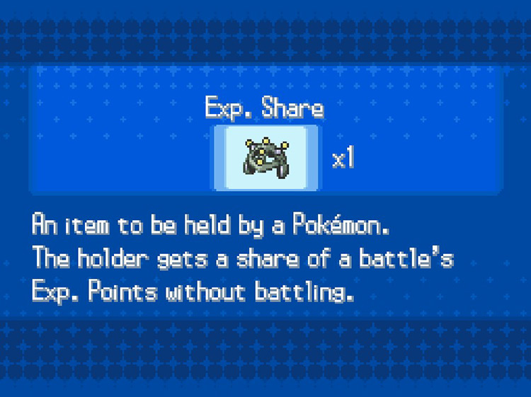 In-game details for EXP Share. / Pokémon Black and White
