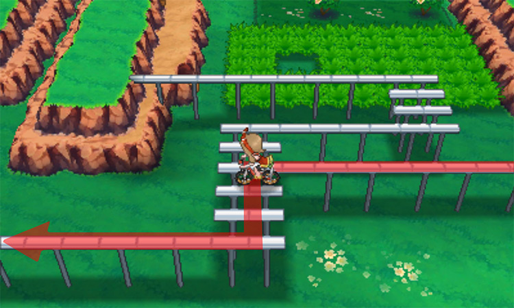 Performing a sideways hop to cross the bridge / Pokémon Omega Ruby and Alpha Sapphire