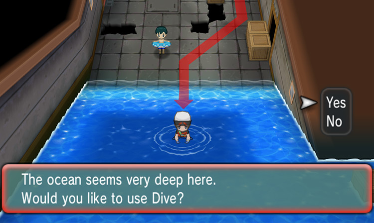 Diving underwater to reach the submerged part of Sea Mauville. / Pokémon Omega Ruby and Alpha Sapphire