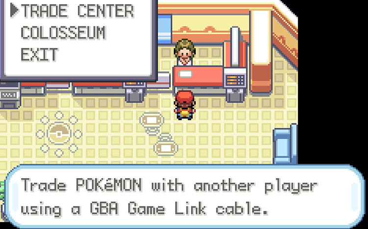 Talking to the Link Club Attendant on the top floor of the Pokémon Center / Pokémon FireRed & LeafGreen