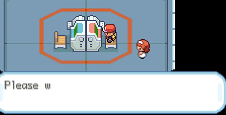 Sitting at the trade machine in the Link Room / Pokémon FireRed & LeafGreen