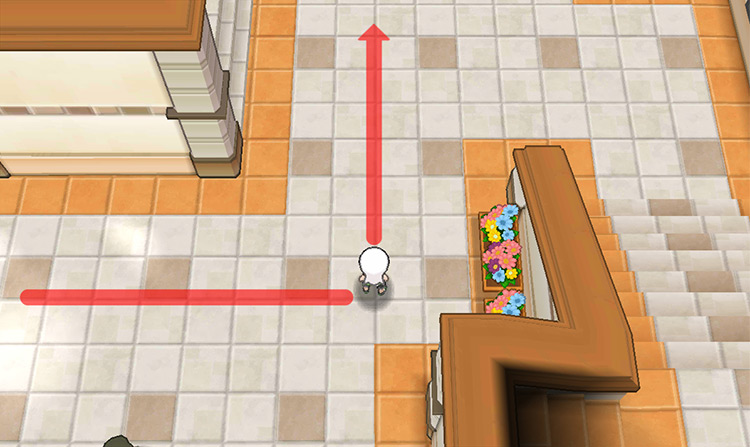 Heading north on Mauville’s east court, past the staircase. / Pokémon Omega Ruby and Alpha Sapphire