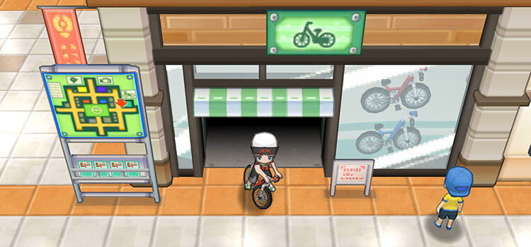 Standing outside of Rydel's Cycles in Alpha Sapphire