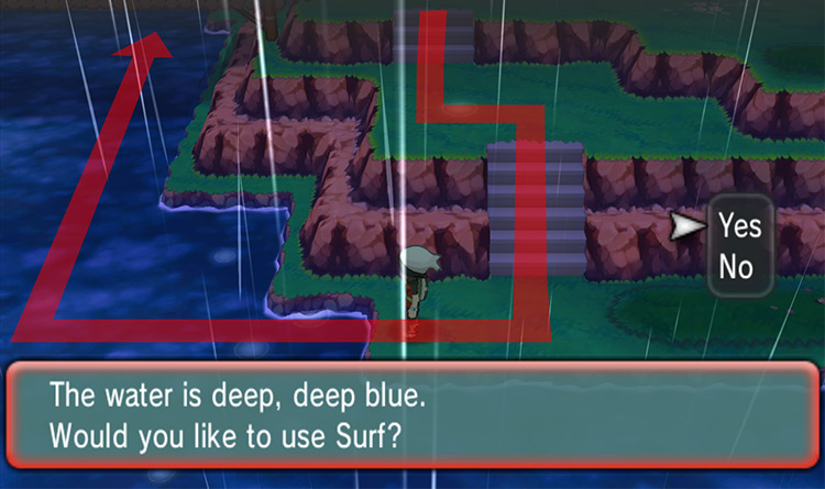 Using HM03 Surf on Route 119. / Pokémon Omega Ruby and Alpha Sapphire